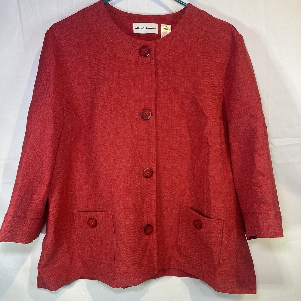 Alfred‎ Dunner Red Large Button Blazer 3/4 Sleeve Size 18 100% Polyester
